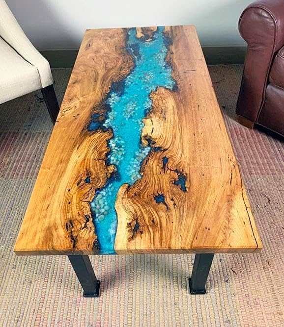 Customized Large Epoxy Table, Blue River with Stone Look, Resin Dining Table for 2, 4, 6, 8, Epoxy Coffee Table, Living Room Table, Home décor - resinhomefurniture