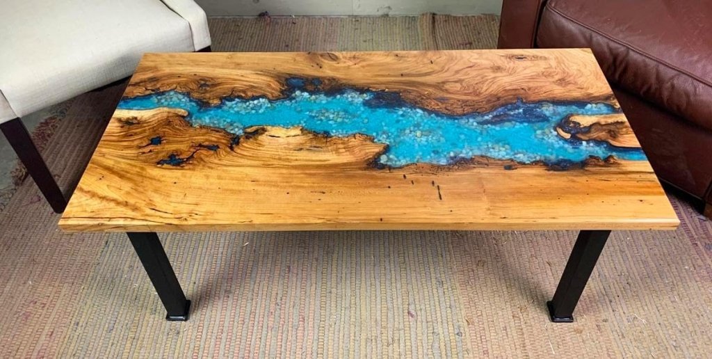 Customized Large Epoxy Table, Blue River with Stone Look, Resin Dining Table for 2, 4, 6, 8, Epoxy Coffee Table, Living Room Table, Home décor - resinhomefurniture