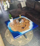 Customized Large Epoxy Table, Blue Smoky Ocean, Dining Table for 2, 4, 6, 8, Living Room Table Epoxy Coffee Table Top, Resin Bar Counter - resinhomefurniture