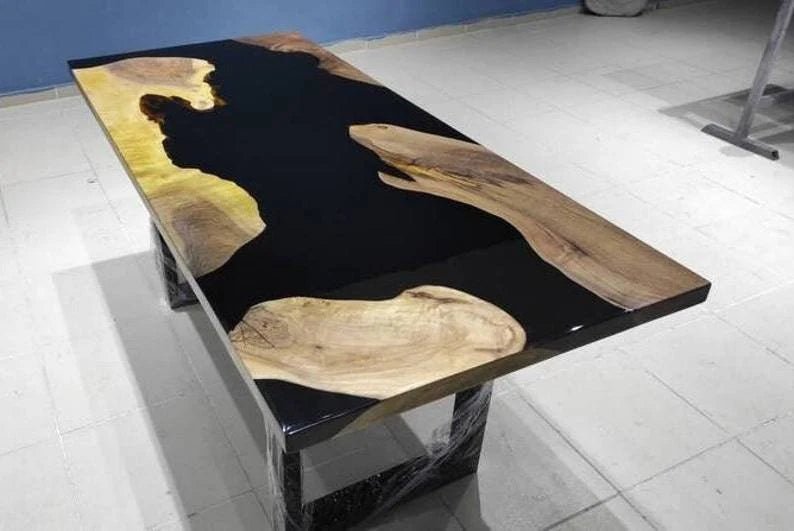 Customized Large Epoxy Table, Classic Black Epoxy, Dining Table for 2, 4, 6, 8, Living Room Table Epoxy Coffee Table Top, Resin Bar Counter - resinhomefurniture