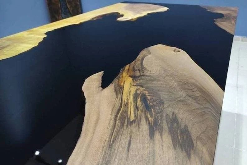 Customized Large Epoxy Table, Classic Black Epoxy, Dining Table for 2, 4, 6, 8, Living Room Table Epoxy Coffee Table Top, Resin Bar Counter - resinhomefurniture