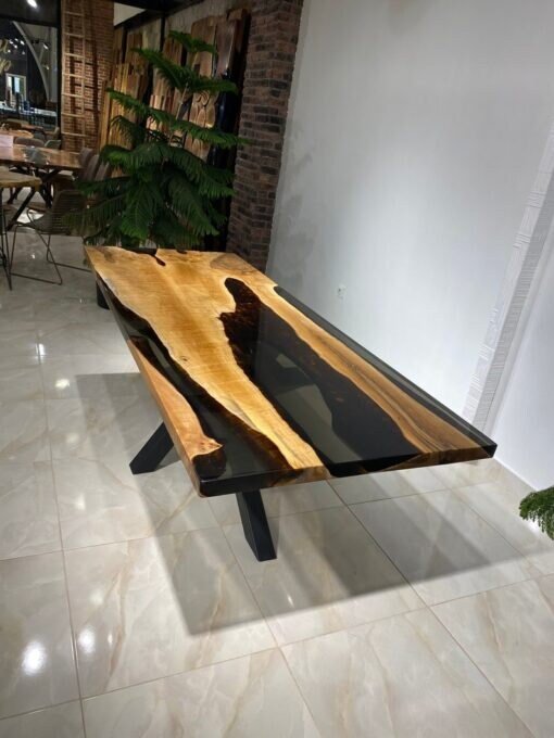 Customized Large Epoxy Table, Clear Black Epoxy, Dining Table for 2, 4, 6, 8, Living Room Table Epoxy Coffee Table Top, Resin Bar Counter - resinhomefurniture