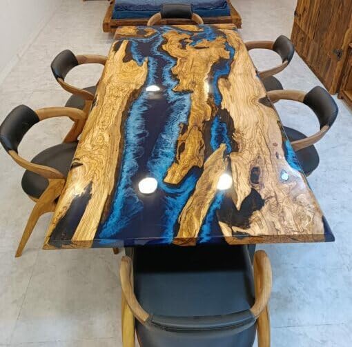 Customized Large Epoxy Table, Clear Resin Dining Table for 2, 4, 6, 8 Blue Wave River Table, Epoxy Coffee Table, Living Room Table, Home décor - resinhomefurniture
