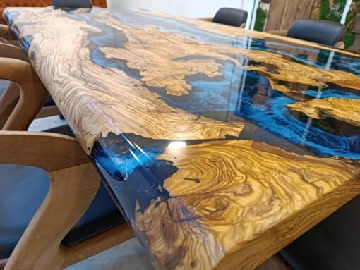 Customized Large Epoxy Table, Clear Resin Dining Table for 2, 4, 6, 8 Blue Wave River Table, Epoxy Coffee Table, Living Room Table, Home décor - resinhomefurniture