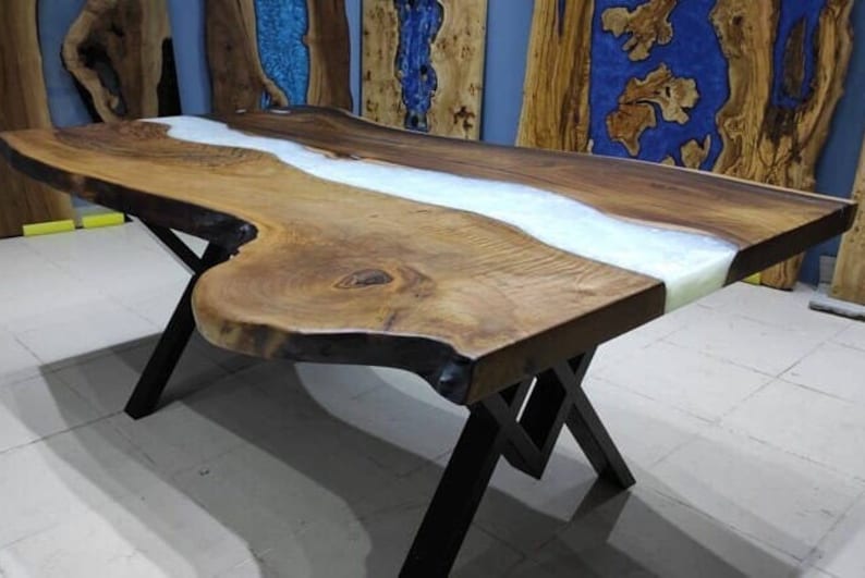 Customized Large Epoxy Table, Clear White Epoxy, Dining Table for 2, 4, 6, 8, Living Room Table Epoxy Coffee Table Top, Resin Bar Counter - resinhomefurniture