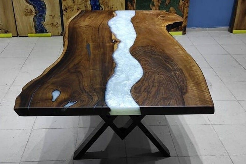 Customized Large Epoxy Table, Clear White Epoxy, Dining Table for 2, 4, 6, 8, Living Room Table Epoxy Coffee Table Top, Resin Bar Counter - resinhomefurniture