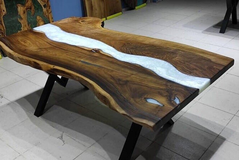 Customized Large Epoxy Table, Clear White Epoxy, Dining Table for 2, 4, 6, 8, Living Room Table Epoxy Coffee Table Top, Resin Bar Counter - resinhomefurniture