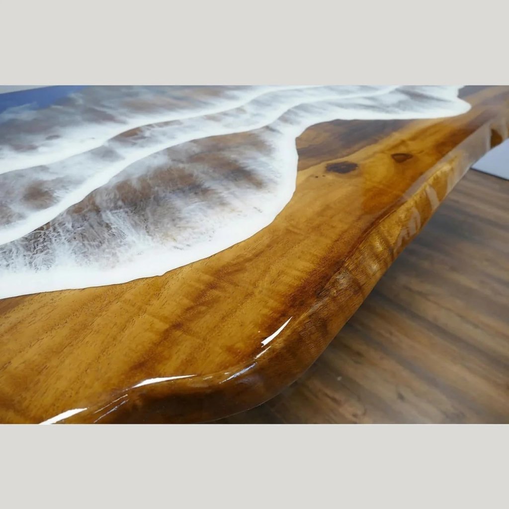 Customized Large Epoxy Table, Live Edge Wood with Ocean Waves Look, Resin Dining Table for 2, 4, 6, 8, Epoxy Coffee Table, Living Room Table, Home décor - resinhomefurniture