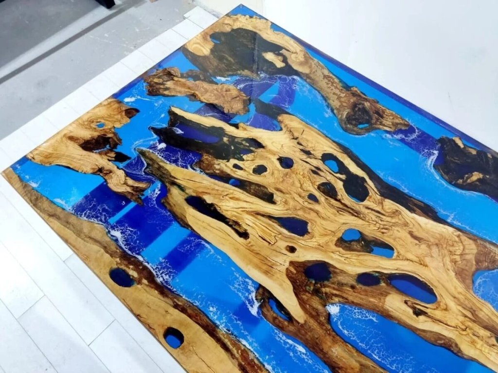 Customized Large Epoxy Table, Mountain Blue Resin , Dining Table for 2, 4, 6, 8, Living Room Table Epoxy Coffee Table Top, Resin Bar Counter - resinhomefurniture