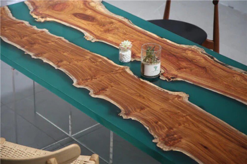 Customized Large Epoxy Table, Multi Green Wave, Dining Table for 2, 4, 6, 8, Living Room Table Epoxy Coffee Table Top, Resin Bar Counter - resinhomefurniture