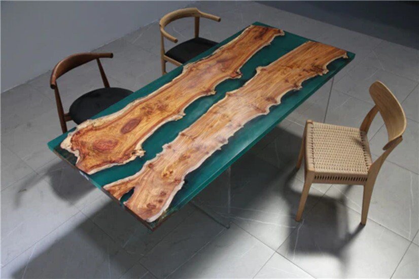 Customized Large Epoxy Table, Multi Green Wave, Dining Table for 2, 4, 6, 8, Living Room Table Epoxy Coffee Table Top, Resin Bar Counter - resinhomefurniture