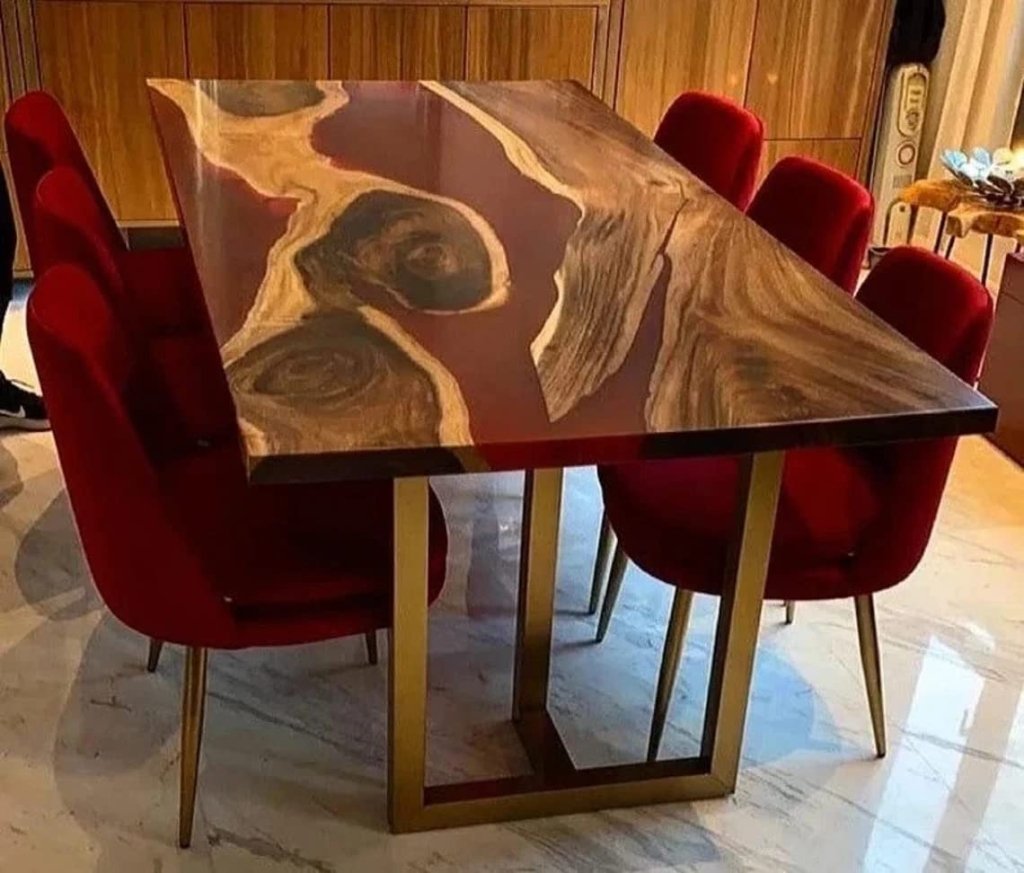 Customized Large Epoxy Table, Red Resin River Dining Table for 2, 4, 6, 8 River epoxy Dining Table, Epoxy Coffee Table, Living Room Table, Home décor - resinhomefurniture