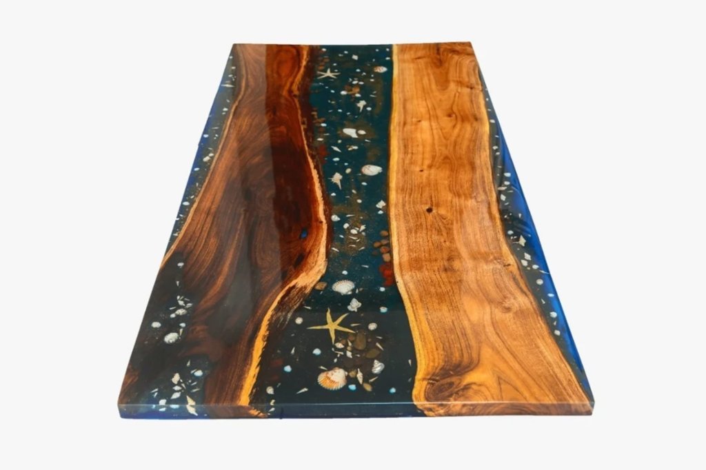 Customized Large Epoxy Table, Resin River Dining Table, Deep Sea Shells Table for 2, 4, 6, 8 Flexible and Customized, Living Room Table, Home décor - resinhomefurniture