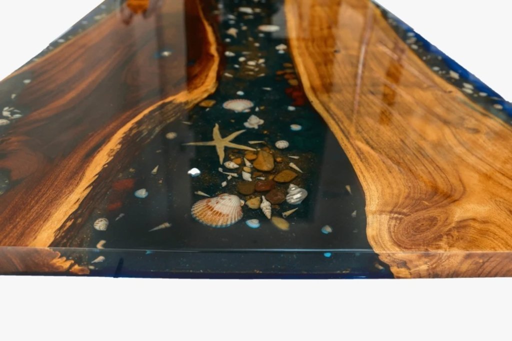 Customized Large Epoxy Table, Resin River Dining Table, Deep Sea Shells Table for 2, 4, 6, 8 Flexible and Customized, Living Room Table, Home décor - resinhomefurniture