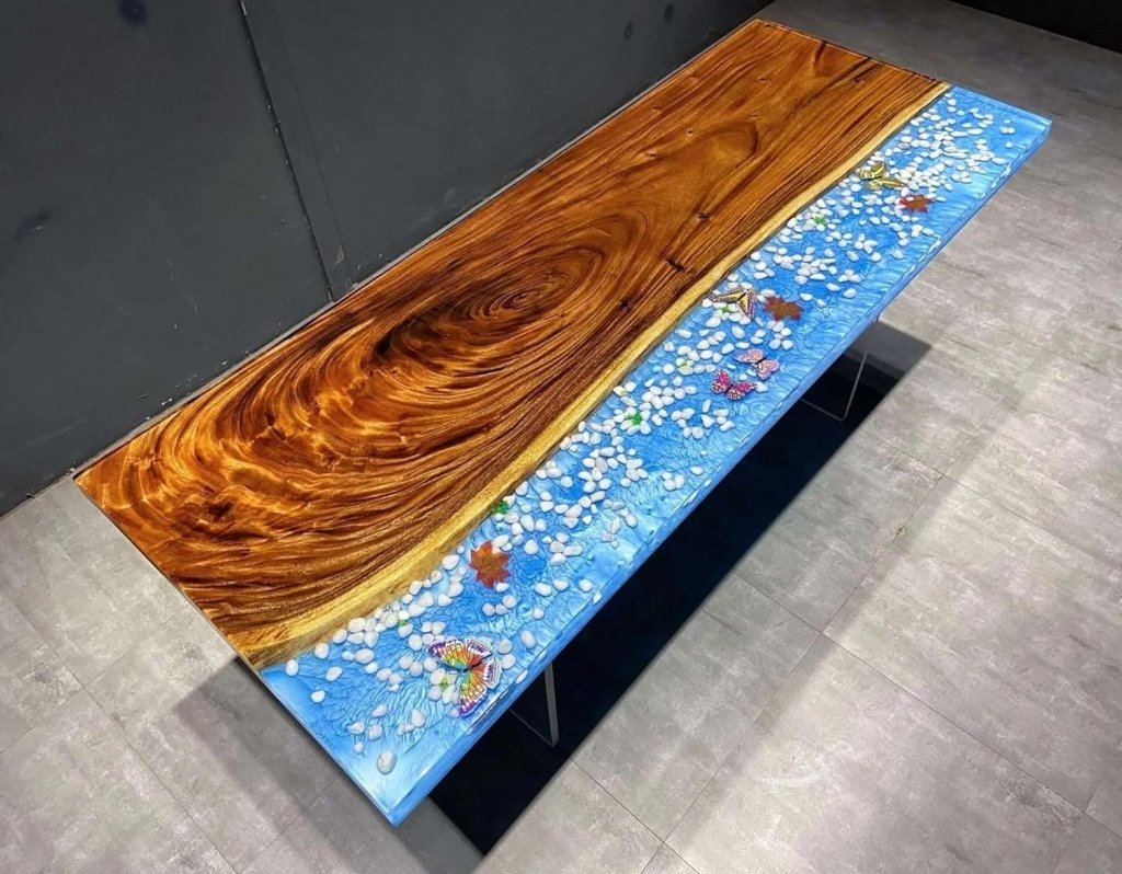 Customized Large Epoxy Table, Unique Ocean Beach with Stone Look, Resin Dining Table for 2, 4, 6, 8, Epoxy Coffee Table, Living Room Table, Home décor - resinhomefurniture