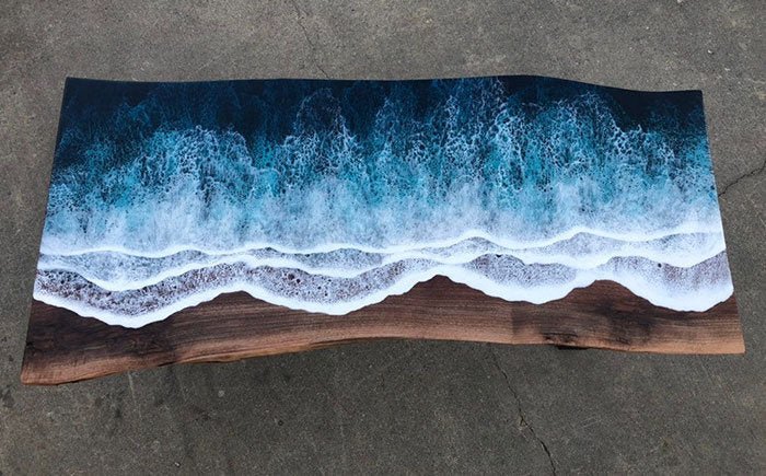 Customized Large Epoxy Table, Wave With Ocean Look, Dining Table for 2, 4, 6, 8, Living Room Table Epoxy Coffee Table Top, Resin Bar Counter - resinhomefurniture