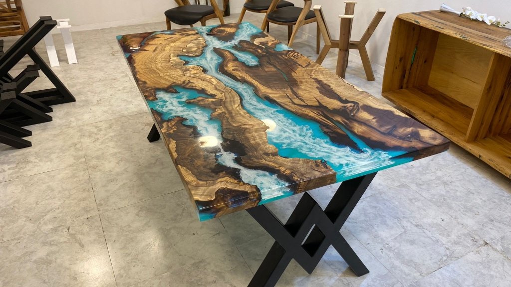 Customized Large Epoxy Table, Wooden Blue Sea Look, Dining Table for 2, 4, 6, 8, Living Room Table Epoxy Coffee Table Top, Resin Bar Counter - resinhomefurniture