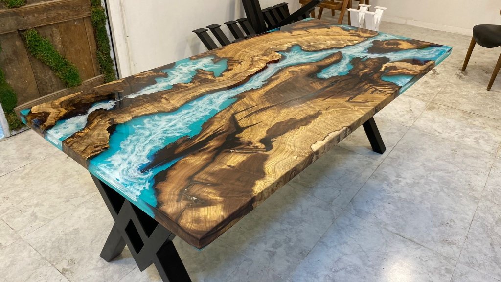 Customized Large Epoxy Table, Wooden Blue Sea Look, Dining Table for 2, 4, 6, 8, Living Room Table Epoxy Coffee Table Top, Resin Bar Counter - resinhomefurniture