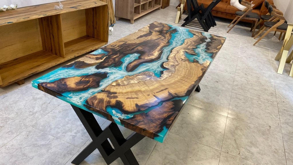 Customized Large Epoxy Table, Wooden Blue Sea Look, Dining Table for 2, 4, 6, 8, Living Room Table Epoxy Coffee Table Top, Resin Bar Counter - resinhomefurniture