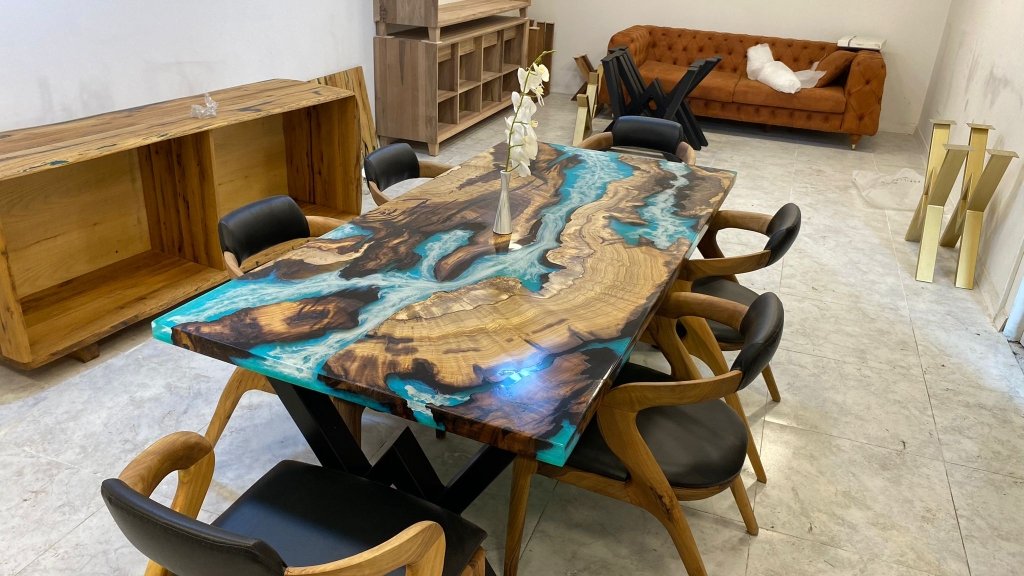 Customized Large Epoxy Table, Wooden Blue Sea Look, Dining Table for 2, 4, 6, 8, Living Room Table Epoxy Coffee Table Top, Resin Bar Counter - resinhomefurniture