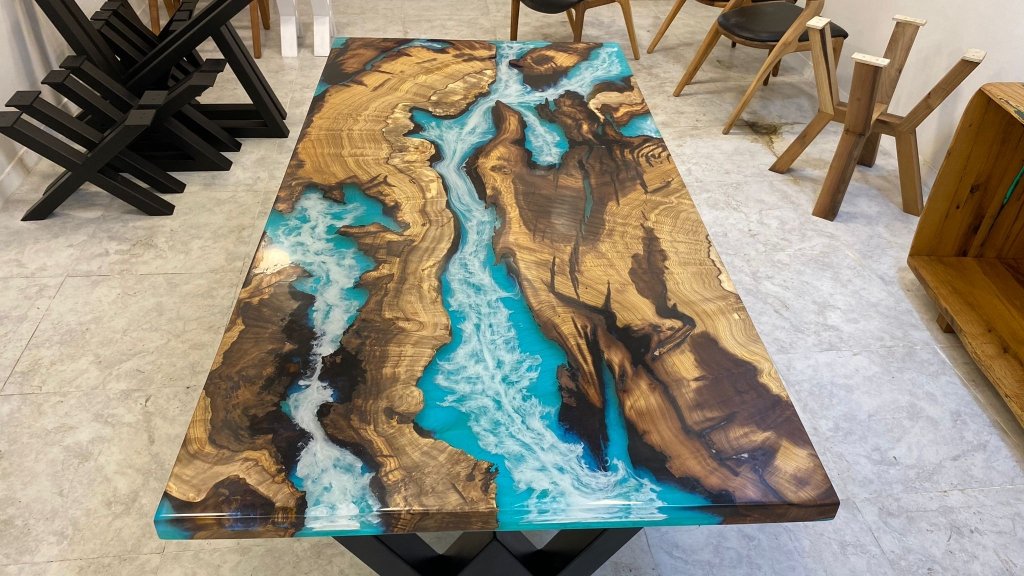 Customized Large Epoxy Table, Wooden Blue Sea Look, Dining Table for 2, 4, 6, 8, Living Room Table Epoxy Coffee Table Top, Resin Bar Counter - resinhomefurniture