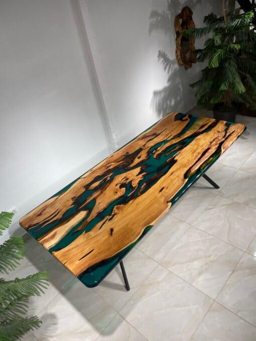 Customized Large Epoxy Table, Wooden Clear Green Resin, Resin Dining Table for 2, 4, 6, 8, Epoxy Coffee Table, Living Room Table, Home décor - resinhomefurniture