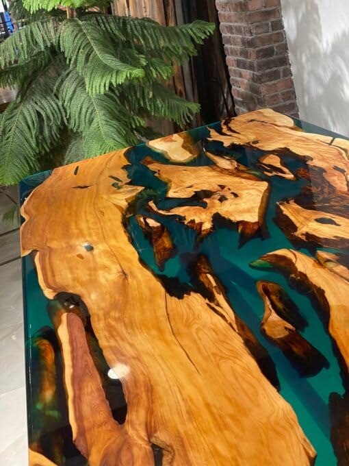 Customized Large Epoxy Table, Wooden Clear Green Resin, Resin Dining Table for 2, 4, 6, 8, Epoxy Coffee Table, Living Room Table, Home décor - resinhomefurniture