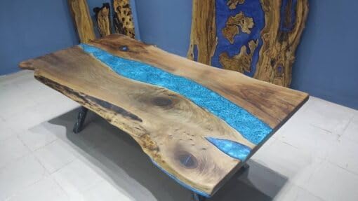 Customized Large Epoxy Table,Blue Live Edge with River Look, Resin Dining Table for 2, 4, 6, 8, Epoxy Coffee Table, Living Room Table, Home décor - resinhomefurniture