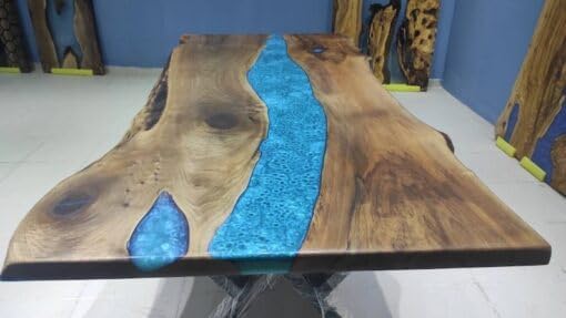 Customized Large Epoxy Table,Blue Live Edge with River Look, Resin Dining Table for 2, 4, 6, 8, Epoxy Coffee Table, Living Room Table, Home décor - resinhomefurniture