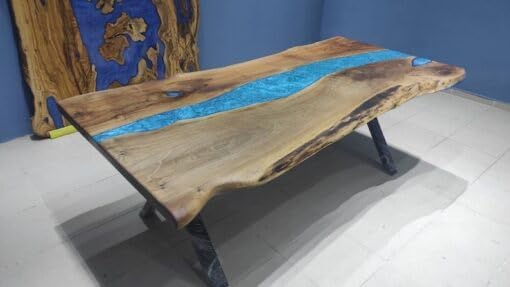 Customized Large Epoxy Table,Blue Live Edge with River Look, Resin Dining Table for 2, 4, 6, 8, Epoxy Coffee Table, Living Room Table, Home décor - resinhomefurniture