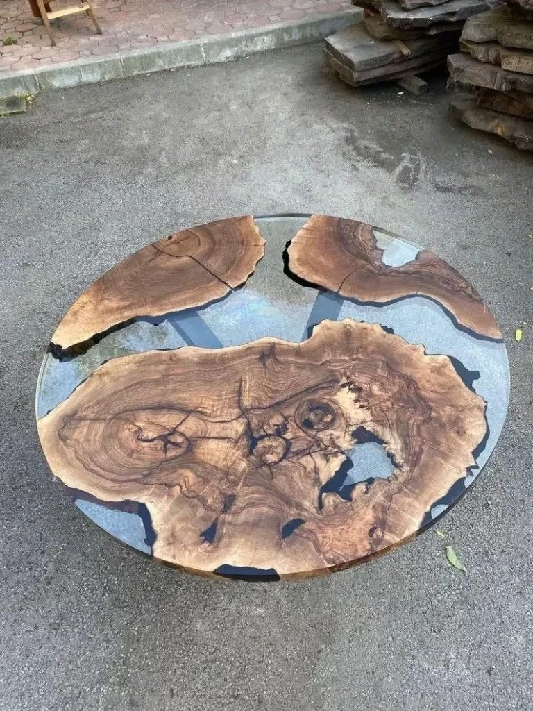 Customized Misty Gray Epoxy Round Coffee Table Living Room Table Patio Table End Table Side Table Centre Table End/Side Table Dining Table Kitchen Table Home Decor - resinhomefurniture