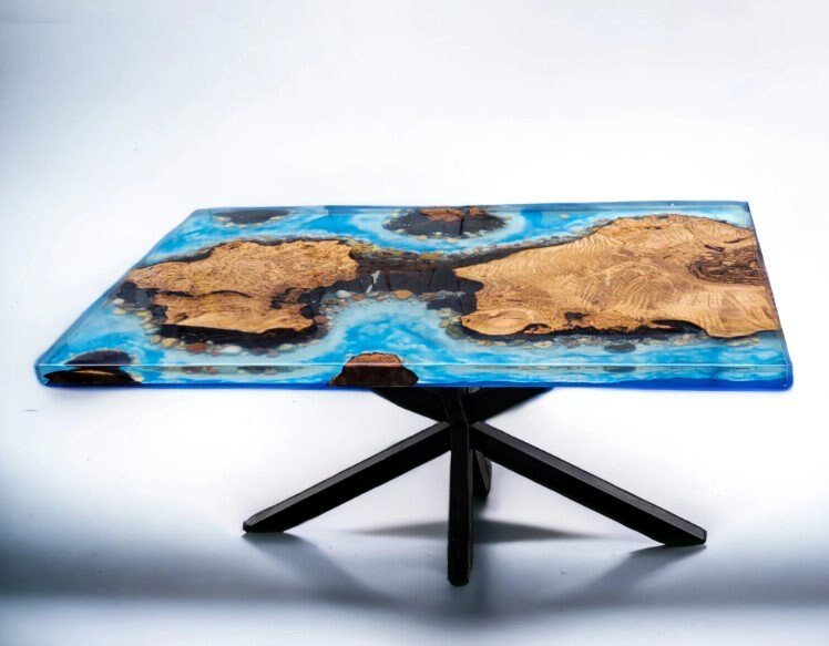 Customized Ocean Look With Waves Epoxy Dining Table Coffee Table End Table Wooden Table Living Room Table Bar Counter Home D?cor side Table - resinhomefurniture