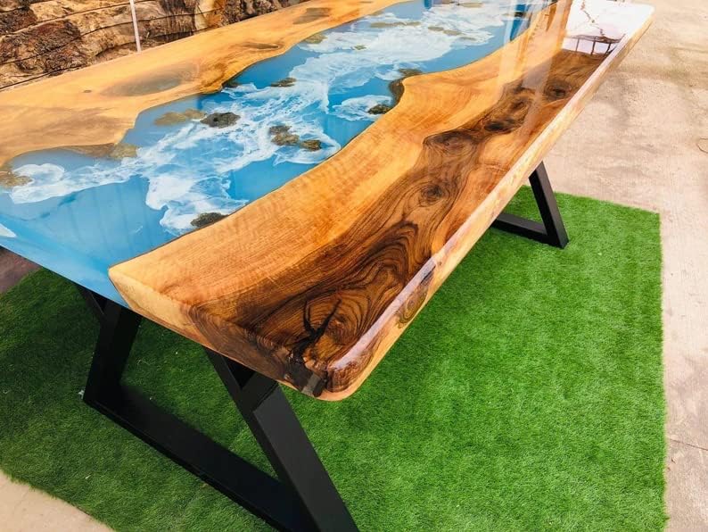 Customized Ocean Theme epoxy Resin Solid Wood Opaque Table, Dining Table, Living Room Table, Wooden Epoxy Coffee Table, Side Table - resinhomefurniture