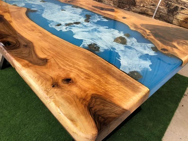 Customized Ocean Theme epoxy Resin Solid Wood Opaque Table, Dining Table, Living Room Table, Wooden Epoxy Coffee Table, Side Table - resinhomefurniture