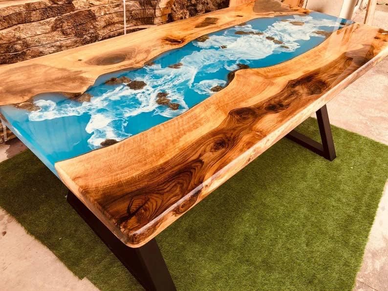 Customized Ocean Theme epoxy Resin Solid Wood Opaque Table, Dining Table, Living Room Table, Wooden Epoxy Coffee Table, Side Table - resinhomefurniture