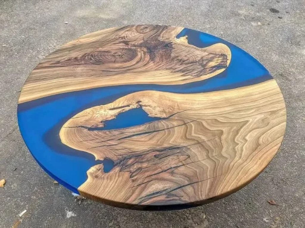 Customized Resin Epoxy Round Bar Tops, Solid Wood Table, Resin countertop, Epoxy River Top, Kitchen Top, Home décor, Chemical Blue Black - resinhomefurniture