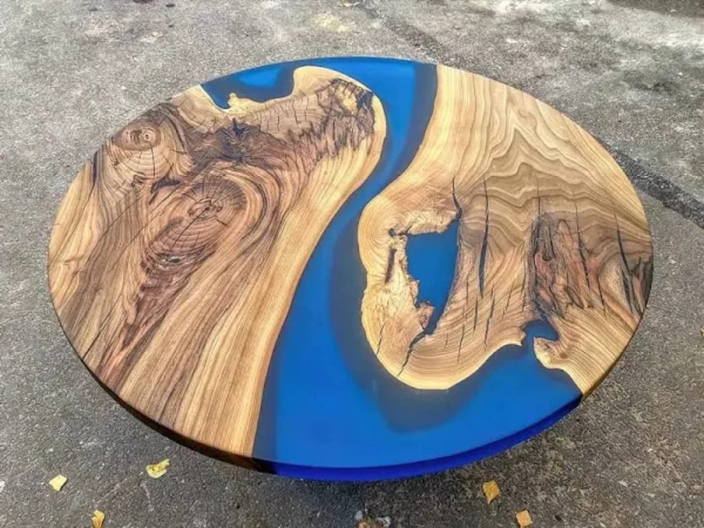 Customized Resin Epoxy Round Bar Tops, Solid Wood Table, Resin countertop, Epoxy River Top, Kitchen Top, Home décor, Chemical Blue Black - resinhomefurniture