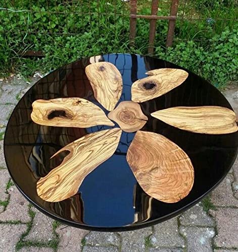 Customized Resin Epoxy Round Top Table, Solid Wood & Black Epoxy Resin, Epoxy River Round Top, Kitchen Top, Live Edge, Flexible Customized - resinhomefurniture