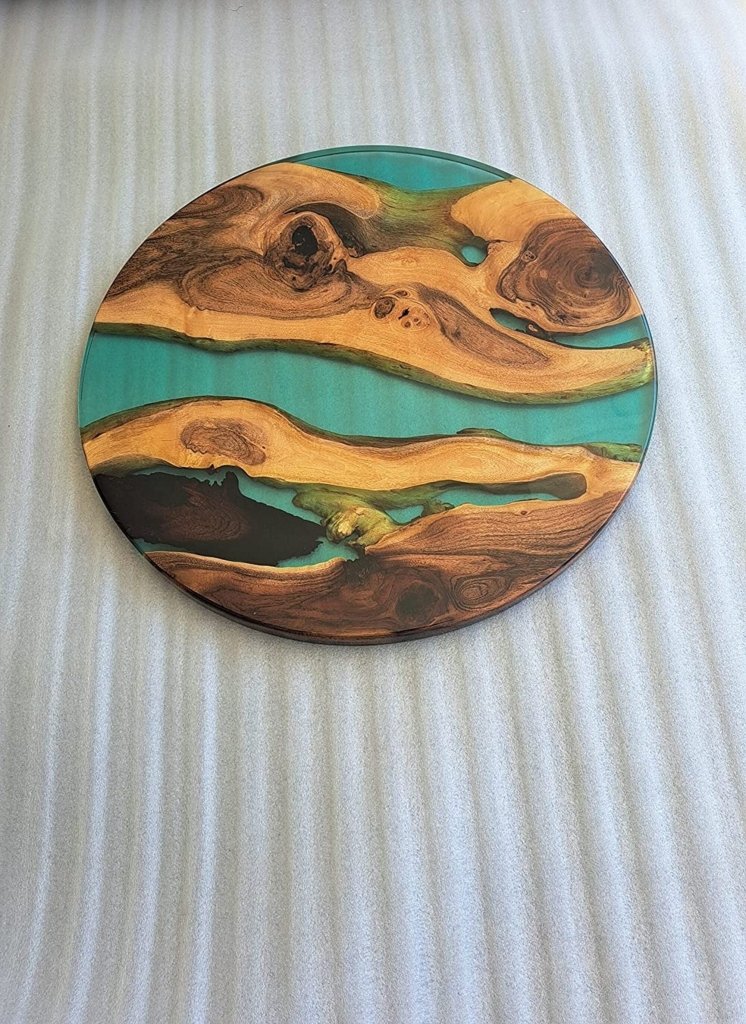 Customized Resin Epoxy Round Top Table, Solid Wood & Blue Epoxy Resin, Epoxy River Round Top, Kitchen Top, Live Edge, 30 x 30 Inches - resinhomefurniture