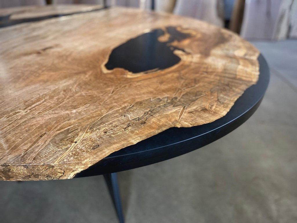 Customized Resin Epoxy Round Top Table, Solid Wood Royal Black, Epoxy River Round Top, Kitchen Top, Live Edge, 30 x 30 Inches - resinhomefurniture