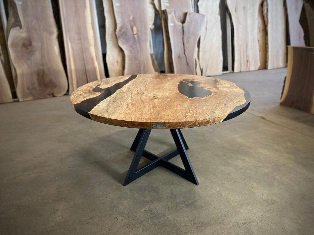 Customized Resin Epoxy Round Top Table, Solid Wood Royal Black, Epoxy River Round Top, Kitchen Top, Live Edge, 30 x 30 Inches - resinhomefurniture
