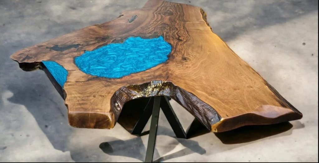 Customized Resin Live Edge Table Top, Blue Mini Pond Look Table, Coffee Table, Resin Table, Luxury Table, Walnut Table, Wooden Resin Table - resinhomefurniture