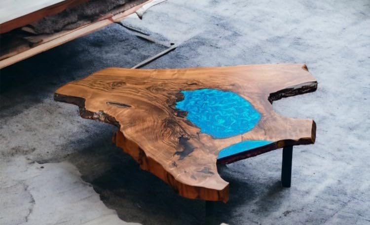 Customized Resin Live Edge Table Top, Blue Mini Pond Look Table, Coffee Table, Resin Table, Luxury Table, Walnut Table, Wooden Resin Table - resinhomefurniture