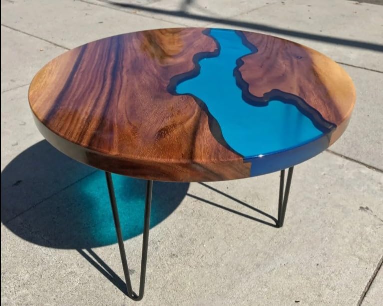 Customized Resin Round Table Top, Blue Ocean River Epoxy Resin, Coffee Table Design, Resin Table, Luxury Decor Table, Walnut Table, Wooden Resin Table - resinhomefurniture