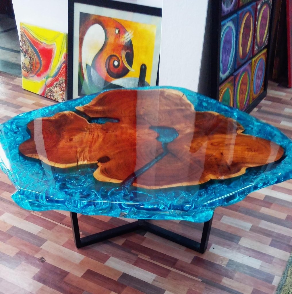 Customized Resin Round Table Top, Blue River Look Epoxy Resin, Coffee Table Design, Resin Table, Luxury Décor, Walnut Table, Wooden Resin Table - resinhomefurniture