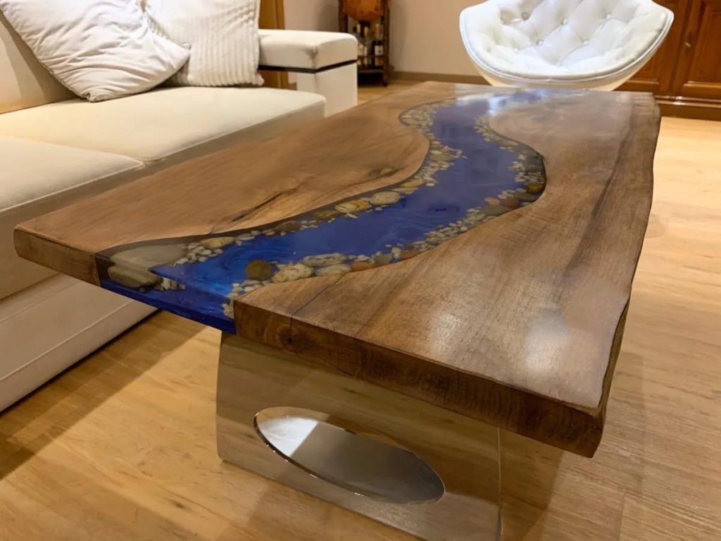 Customized Wood with River with Stone Look Epoxy Table Epoxy Coastal Table Top Dining Table Coffee Table Side/End Table Living Room Table Home Décor Wall Art Wooden Table - resinhomefurniture