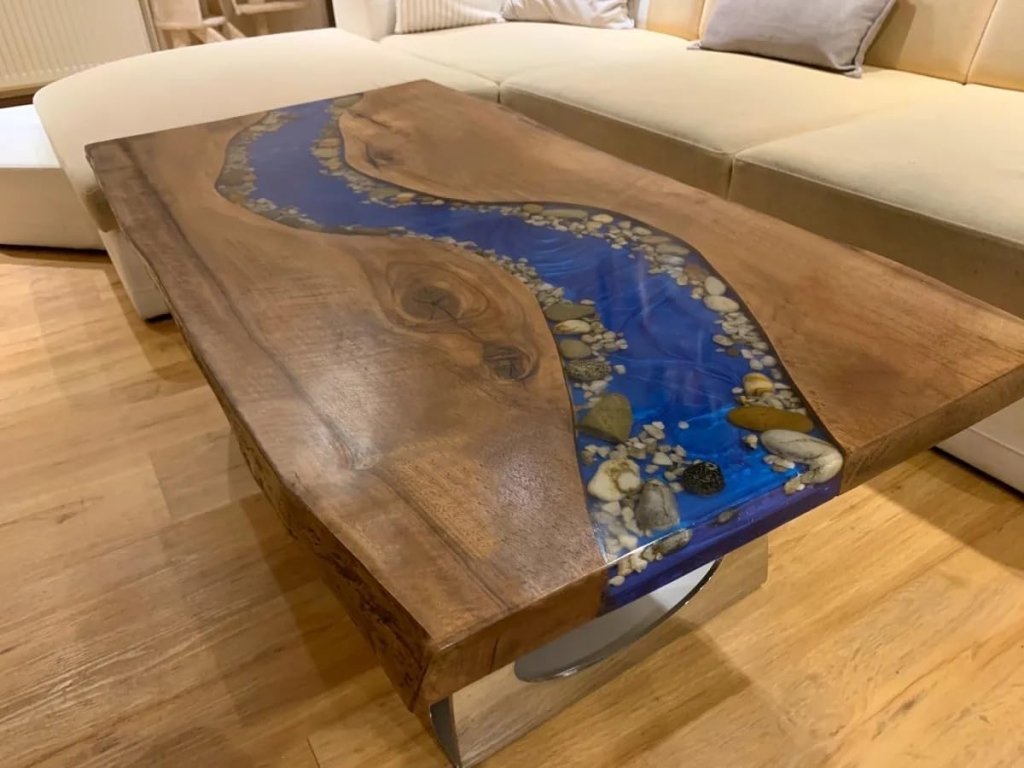 Customized Wood with River with Stone Look Epoxy Table Epoxy Coastal Table Top Dining Table Coffee Table Side/End Table Living Room Table Home Décor Wall Art Wooden Table - resinhomefurniture