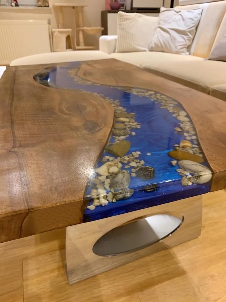 Customized Wood with River with Stone Look Epoxy Table Epoxy Coastal Table Top Dining Table Coffee Table Side/End Table Living Room Table Home Décor Wall Art Wooden Table - resinhomefurniture