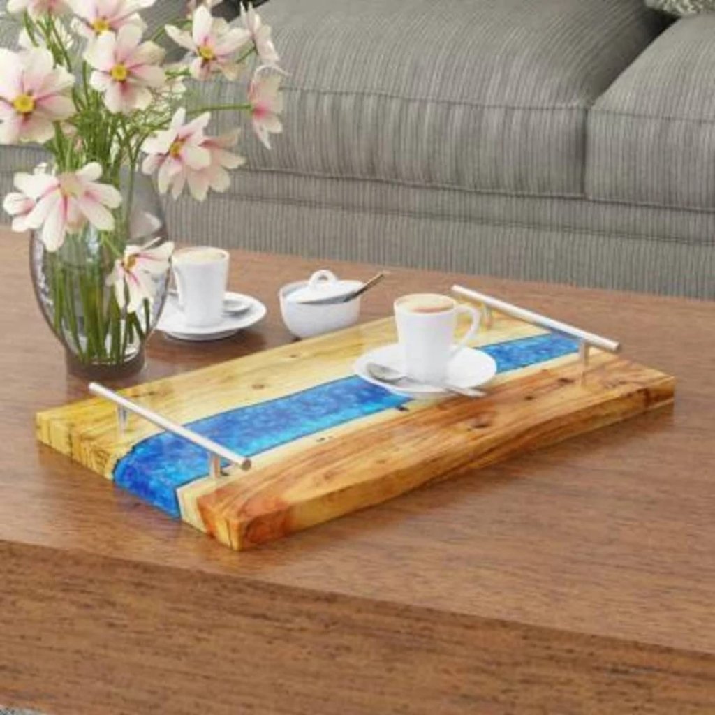 Epoxy Fully Customized Resin Green River Live Edge Wood Tray - resinhomefurniture