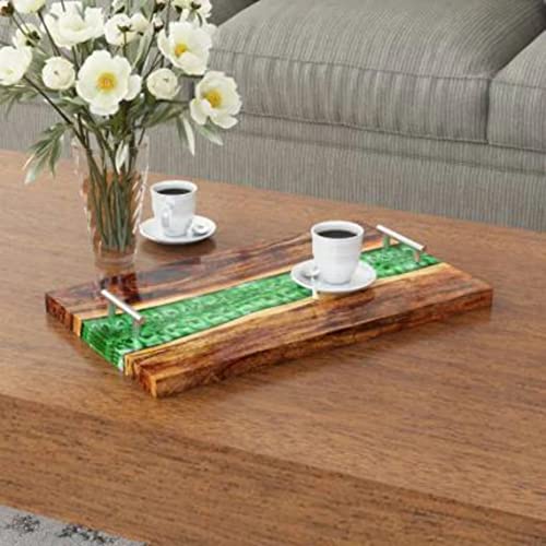 Epoxy Fully Customized Resin Green River Live Edge Wood Tray - resinhomefurniture